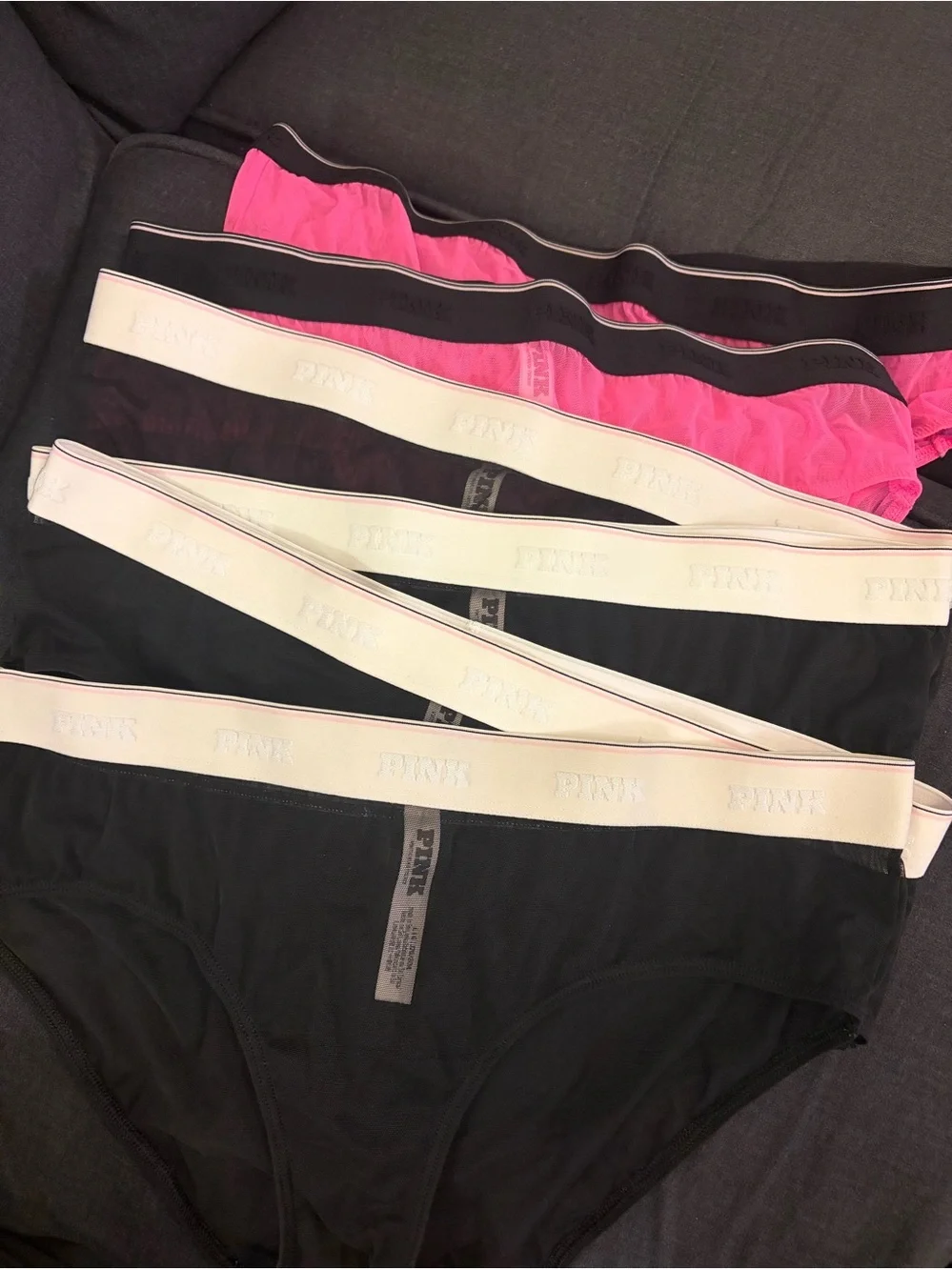 PINK Victoria's Secret Logo Mesh Hiphugger Pink & Black Panties
